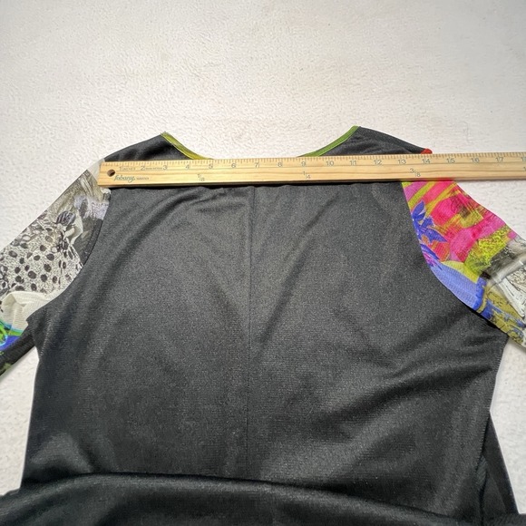 Artsy Mixed Media Patchwork Tunic Top L Black Floral Polka Dot Mesh Embellished - Picture 10 of 10